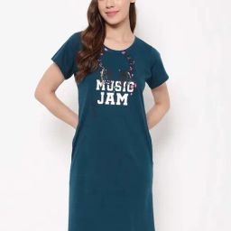 Clovia Blue Cotton Printed Sleep Tees-picture-29