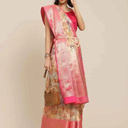 Silk Land Beige & Peach Silk Printed Saree With Unstitched Blouse-image-72