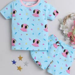 Bumzee Kids Sky Blue Printed T-Shirt with Shorts-image-10
