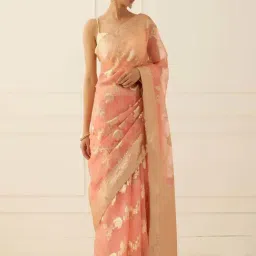 Geroo Jaipur Peach & Golden Woven Pattern Saree With Unstitched Blouse-picture-18