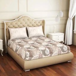 Spaces ATRIUM ECOM Brown & Grey Cotton 144 TC Double Bedsheet with 2 Pillow Covers-0