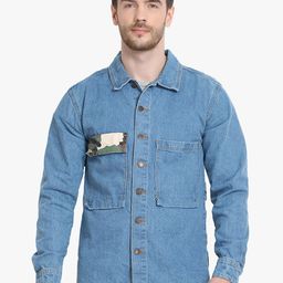Kotty Men Blue Camouflage Denim Jacket-37