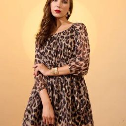 Globus Brown Flare Fit Printed Dress-image-36
