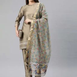 Silk Land Grey Printed Print Dupatta-picture-33