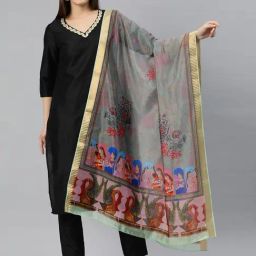 Silk Land Grey Printed Print Dupatta-picture-34