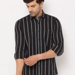 Duke Black Slim fit Stripes Shirt-image-42