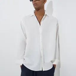 ETA by Westside White Relaxed-Fit Linen-Blend Shirt-picture-7