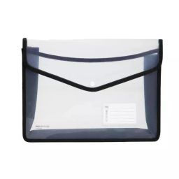 Worldone A3 Size Plain Transparent Black Polypropylene Flexi Document Bag with Snap Button, DC217 A3-16