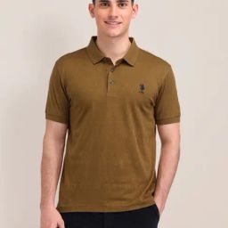 U.S. Polo Assn. Brown Cotton Slim Fit Logo Printed Polo T-Shirt-image-83
