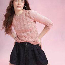 DressBerry Cable Knit Round Neck Pullover with Stone Detail-image-14