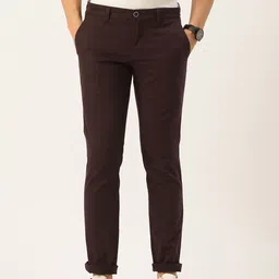 Parx Men Self Design Textured Tapered Fit Low Rise Chinos Trousers-image-22