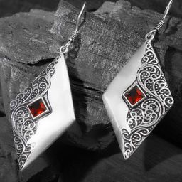 Sangria Silver-Plated Artificial Stones Studded Geometric Shaped Drop Earrings-0
