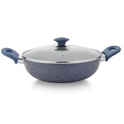 Prabha Stainless Steel Grey Marble Coating Deep Kadhai, Glass Lid, Non-Stick - 26cm, 3.2L-7