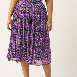Antheaa Curve Plus Size Pleated Abstract Printed A-Line Midi Skirt-1