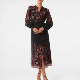 Forever New Black Floral Print Shirt Dress-image-66