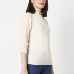 Van Heusen Cream Self Pattern Sweater image 3