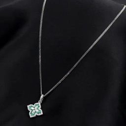The Real Effect London Sonah Silver White and Green Petals Pendant-image-0
