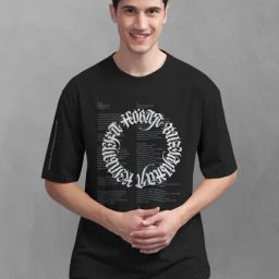 Bullmer Black Cotton Oversized Fit Printed T-Shirt-picture-9