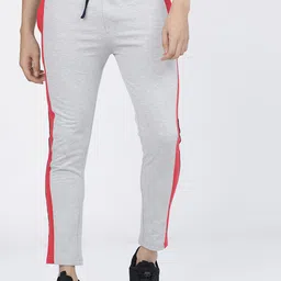 The Indian Garage Co Men Grey Melange & Red Striped Slim-Fit Track Pants-13