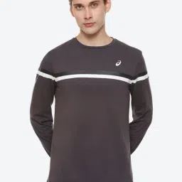 Asics Obsidian Grey Regular Fit Striped Sports T-Shirt-image-17