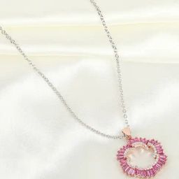 The Real Effect London Sonah Silver Detailed Design Pink Baguette Pendant-image-2