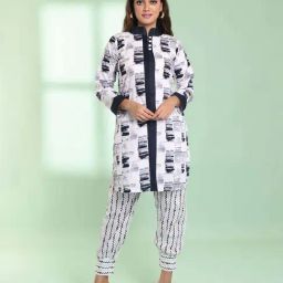 CHARUKRITI White Cotton Printed Straight Kurti-16