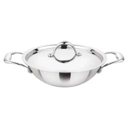 Prabha Stainless Steel Silver Prima Kadhai Flat Bottom with Lid, 22cm, 2.2L,-image-23