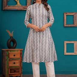 JAFFRY EMBROIDERY Chevron Printed Regular Pure Cotton A-Line Kurta with Trousers-image-28