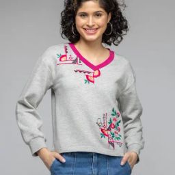 SHAYE Grey Embroidered Pullover-picture-9