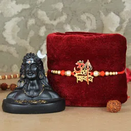TIED RIBBONS Unisex Om Rakhi for Brother with Adiyogi Statue Card Roli Chawal Gift Set-31