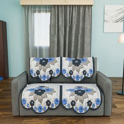 Myntra Elegant Homes White & Blue Cotton 4 Piece Sofa Cover-image-25
