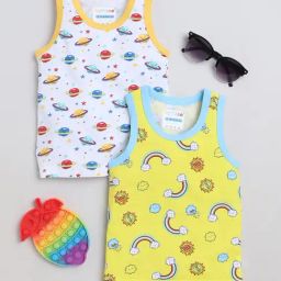 Bumzee Kids White & Yellow Printed T-Shirt (Pack Of 2)-image-55