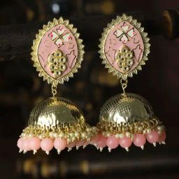 Priyaasi Floral Pink & Golden Jhumki Earrings-image-73