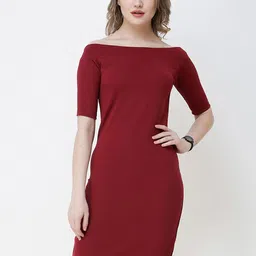 SCORPIUS Women Maroon Solid Sheath Dress-image-85