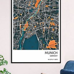 Gallery99 White & Blue Munich Map Canvas Unframed Painting-image-19