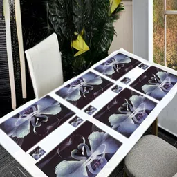 REVEXO 6Pc Black & White Printed Rectangle Costers & Table Placemats-3