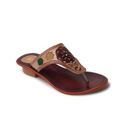 Picktoes Women Ethnic T-Strap Flats with Laser Cuts-20