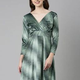 SHOWOFF Green Striped A-Line Dress-picture-13