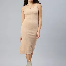 London Rag Ribbed Knit Slit Sheath Midi Dress-image-28