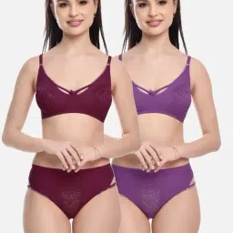 FIMS: Fashion is my Style Purple & Burgundy Lace Work Lingerie Set - Pack Of 2-image-79