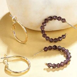 Accessorize London Amber Purple & Golden Hoop Earrings - Set of 2-6