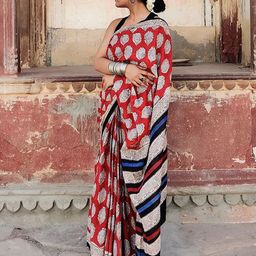 HERE&NOW Ethnic Motifs Printed Pure Cotton Bagru Saree-image-23