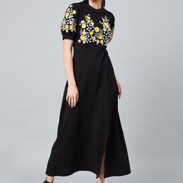 Athena Black 100% PolyesterEmbroidered Fit and Flare Dress-image-50