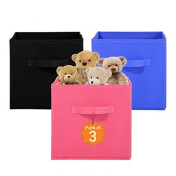 Kuber Industries Pink & Black 3 Pieces Non-Woven Cloth Organisers-18