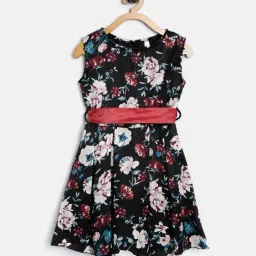 Stylestone Kids Black Floral Print Dress With Tie Belt-image-23