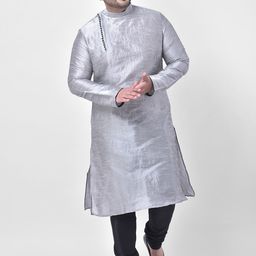 DEYANN PLUS Men Silver-Toned & Black Solid Kurta with Pyjamas-picture-29