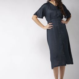 Sera Women Navy Blue Solid Fit and Flare Dress-picture-44