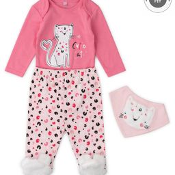 Lily and Jack Full Sleeves Onesie and Lounge Pant With Bib - Pink-image-95