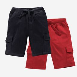Kiddopanti Solid Shorts Pack Of 2 - Red And Mustard Yellow-image-63