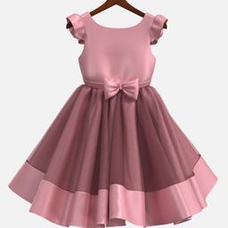 HEYKIDOO Mega Sleeves Bow Embellished Flared Party Wear Dress - Pink-image-34